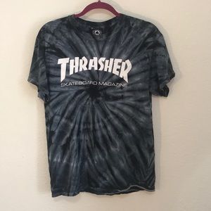 Black and grey tie dye trashed t- shirt